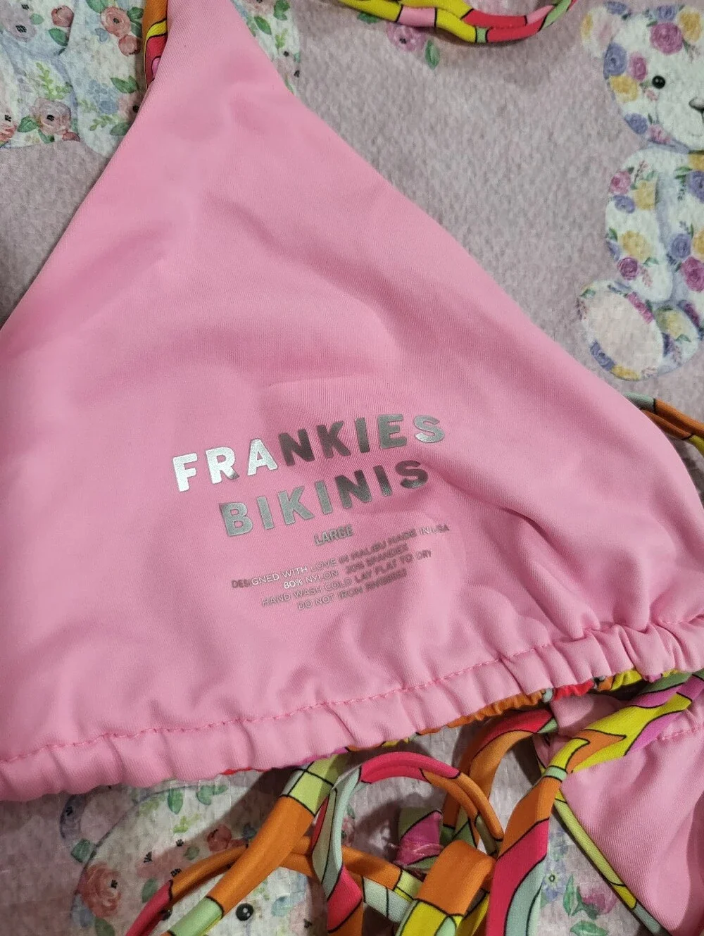 NWOT Frankie's Bikinis Pink Retro Swirl Set - Size Large